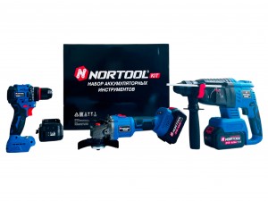 Набор аккумуляторных инструментов Nortool шуруповёрт CD21B, перфоратор CHR21B, ушм CGA21B, в кейсе - фото 1