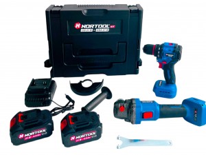 Набор аккумуляторных инструментов Nortool шуруповёрт CD21B, угловая шлифмашина CGA21B, в кейсе - фото 2