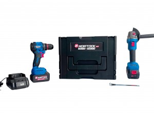 Набор аккумуляторных инструментов Nortool шуруповёрт CD21B, угловая шлифмашина CGA21B, в кейсе - фото 5